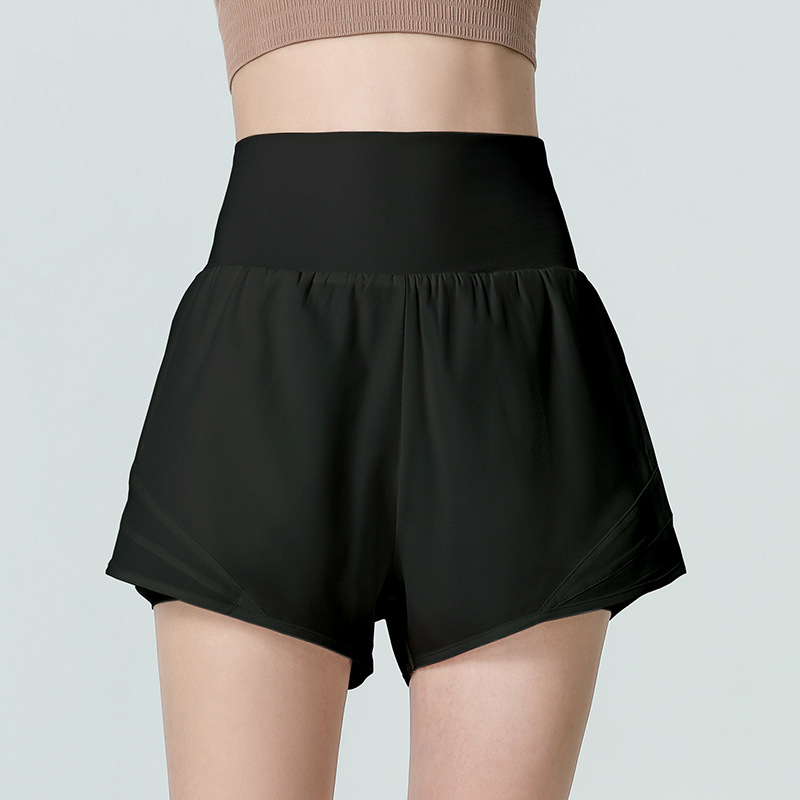 Women's High Waist Breathable Pocket Sports Shorts Anti-walking Loose Fake Two-piece Running Yoga Fitness Pants with Pocket