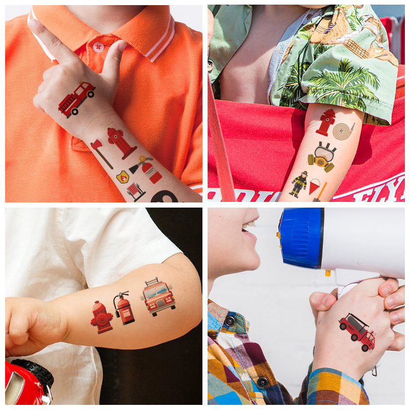 New Original Waterproof Fireman Fire Extinguisher Promotional Tattoo Sticker Children Fire Truck Cartoon Tattoo Sticker