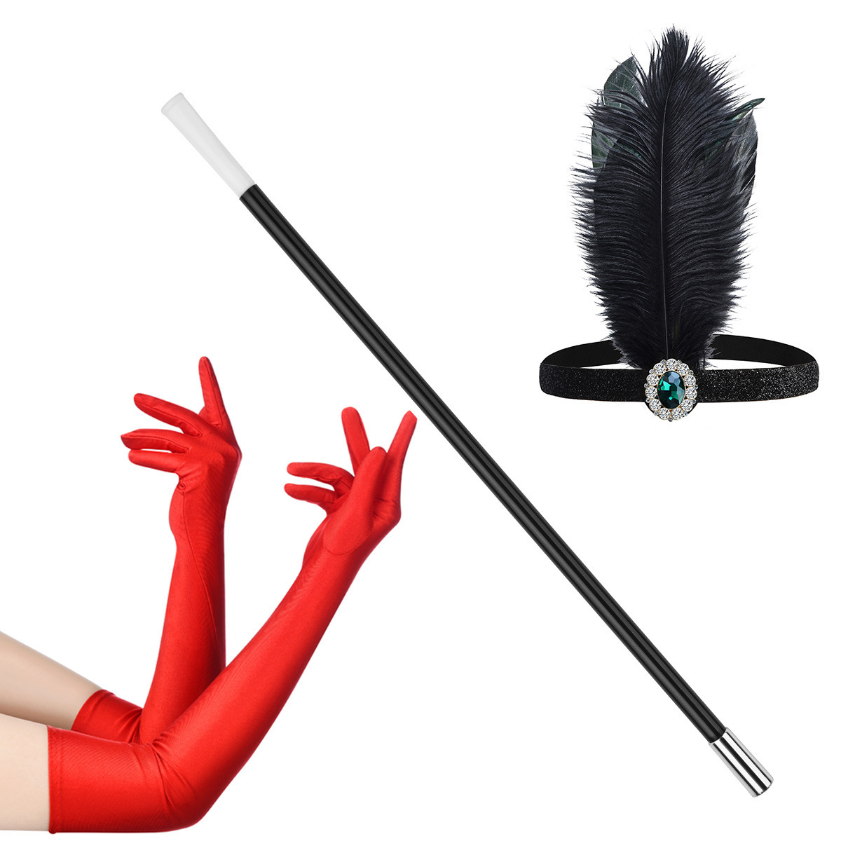 1920s Retro Medieval Style High End Headwear Gatsby Same Accessories Feather Headband Gloves Jane