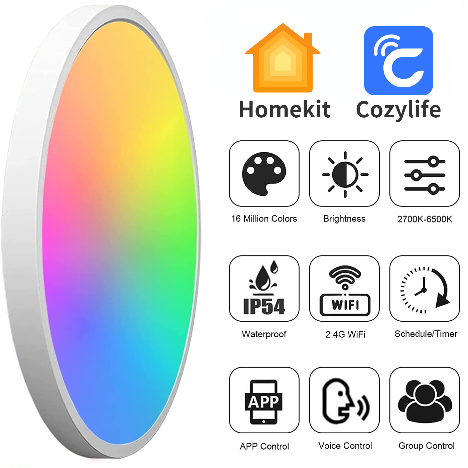 Homekit Smart Wifi Ceiling Lamp APP Sweep Code Direct Connection Remote Alexa Voice Control Timing Switch 24W