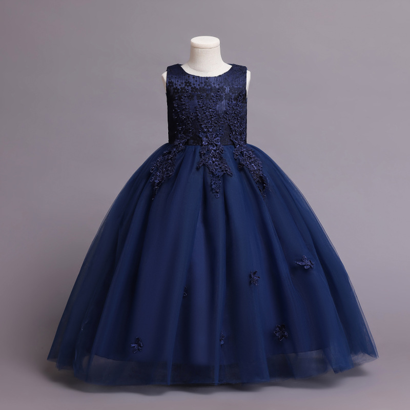 Flower girl's dress Princess girl's waist butterfly sleeveless children's long wedding dress puffy mesh princess dress