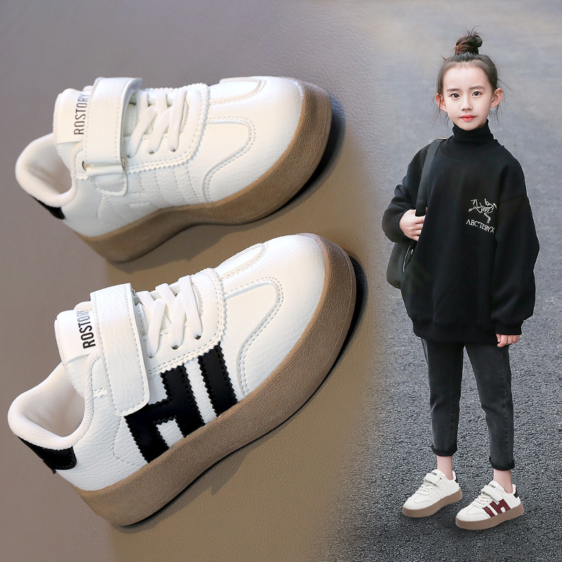 Little white shoes girls' board shoes 2023 autumn and winter New fleece-lined sneaker middle and big Children students casual shoes