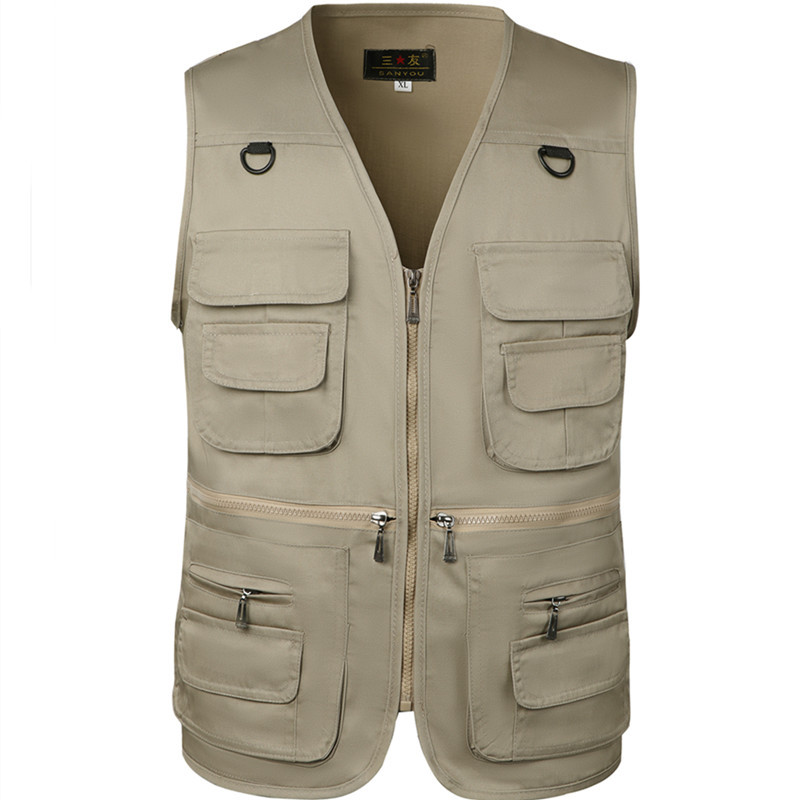 Cross-border Spring and Autumn Men's Vest Solid Color Vest Photography Outdoor Director Multi-pocket Casual Dad Fishing Vest