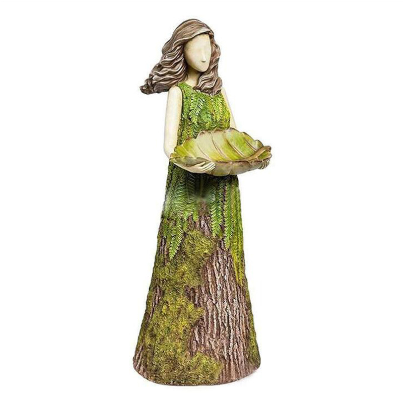 Fairy Tale Forest Girl Bird Feeder Resin Crafts Outdoor Garden Statue Courtyard Lawn Decoration Resin Ornaments