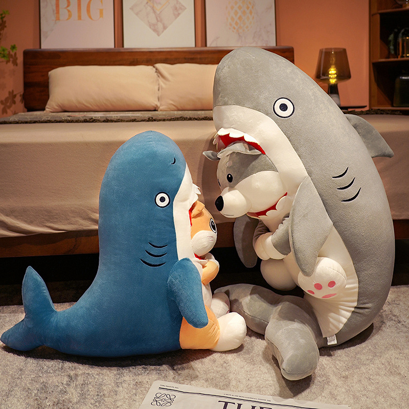 Tiktok Net red cute shark cat doll plush toy pillow shark dog doll for boys and girls funny gift