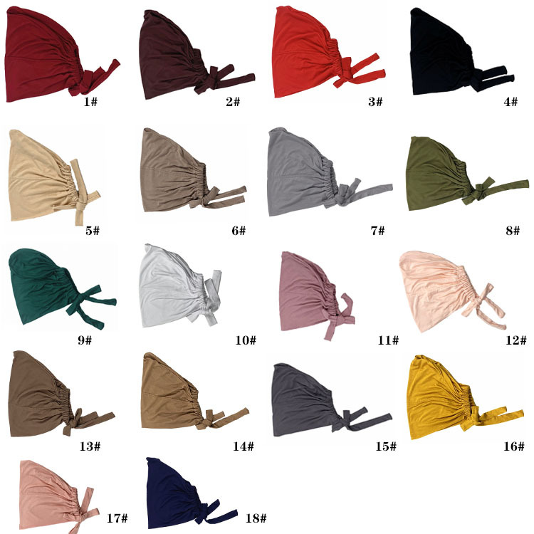 Solid color mercerized cotton lace-up elastic base cap adjustable tether headscarf fur Muslim hat