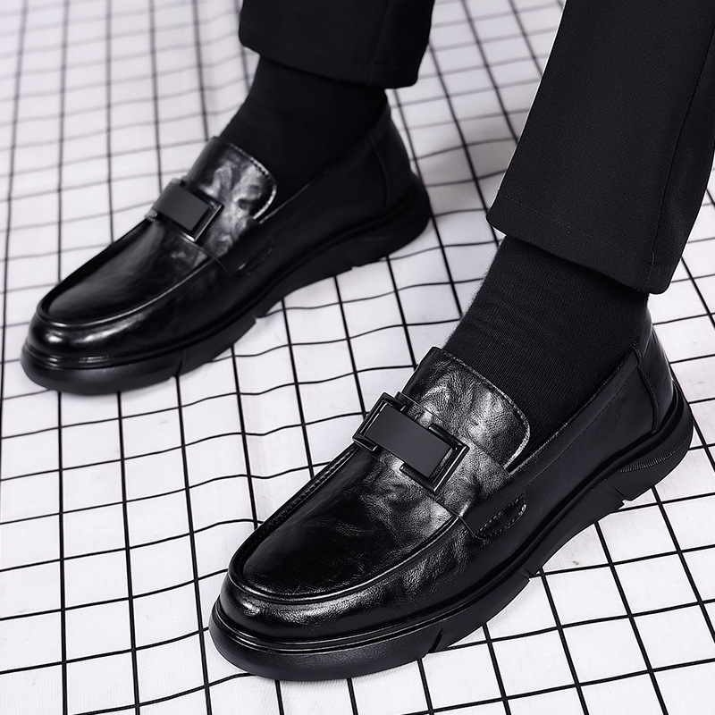 Casual Leather Shoes Men's Live Slip-on Peas Shoes British Business All-Match Non-Slip Soft Bottom Soft Top Leather Shoes