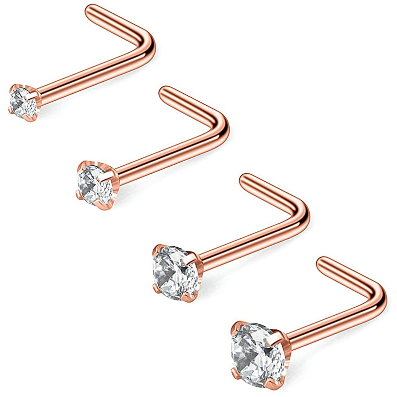Amazon stainless steel claw zircon G23 nose nail L-shaped straight nose ring titanium alloy nose ring bag drill nose ring 0.8mm