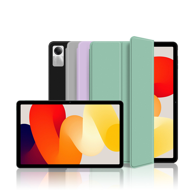 Применимо к защитному чехлу для планшета Redmi Pad SE 11-дюймовый красный Mi Pad SE, складной втрое мягкий чехол для компьютера, кожаный чехол «Все включено»