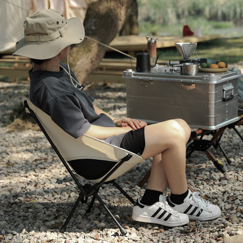Outdoor Folding Chair Portable Moon Chair Fishing Small Stool Art Painting Chair Breathable Mesh Backrest Chair Beach Picnic Chair