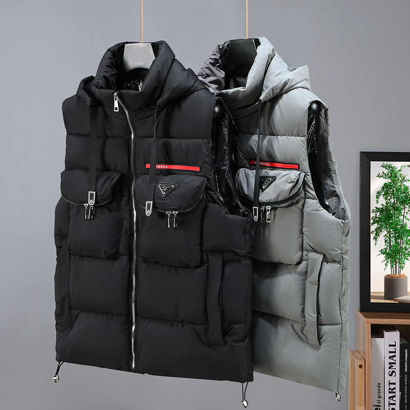 European hot selling men's cotton vest hooded autumn and winter casual men's trendy handsome thickened cotton coat down cotton waistcoat