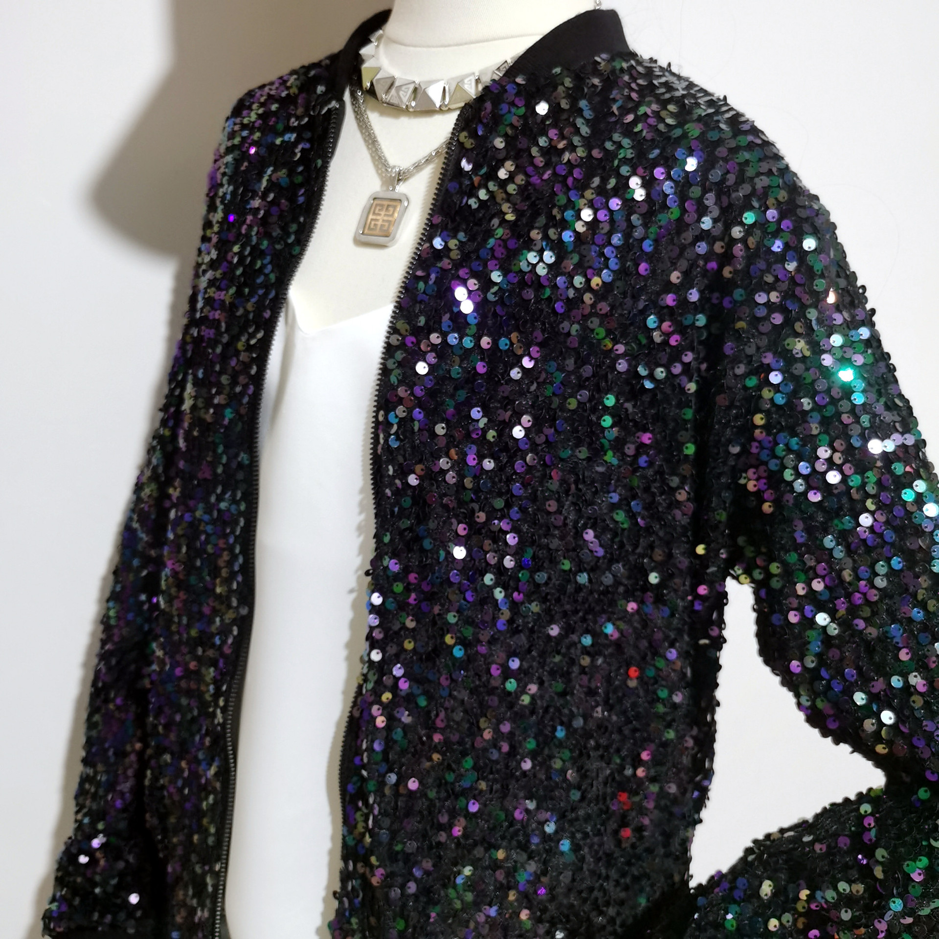 European and American style spring and autumn hip hop performance clothes top women's velvet sequined embroidered jacket coat fashion
