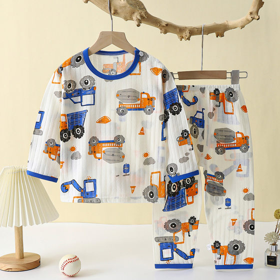 Children's Baby's Pajamas Set Pure Cotton Air-conditioning Clothing for Men and Women Children Class A Long-sleeved Spring and Summer Thin Home Clothes