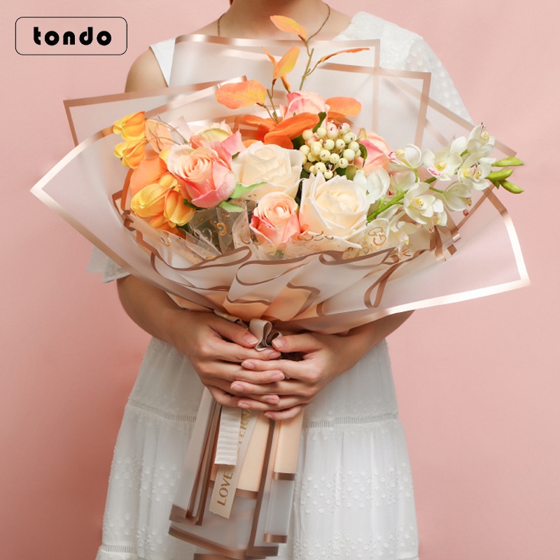 Tang De Valentine's Day Waterproof Flower Wrapping Paper Space Milan Series Double Gold Edge Jelly Film Packaging Material