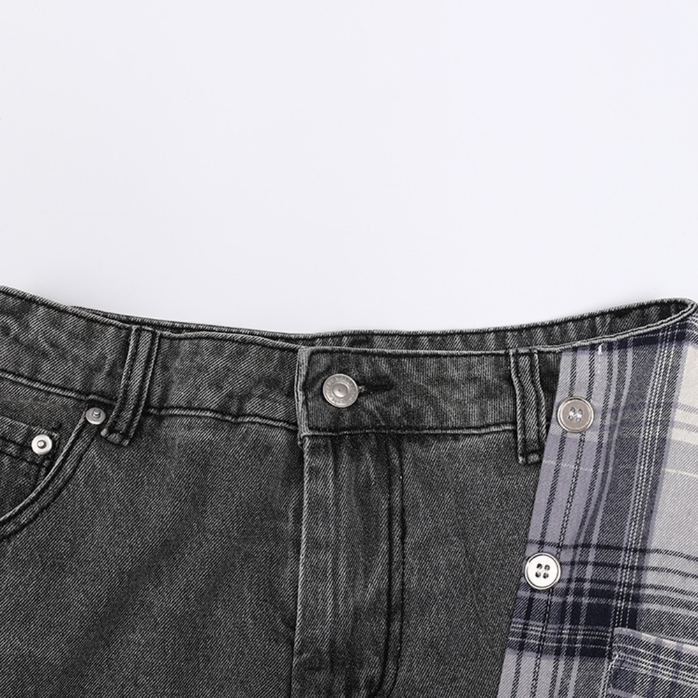 American Style Distinctive Deconstruction Design Sense Denim Skirt Women's Summer New Arrival Irregular Plaid Stitching High Waist Skirt
