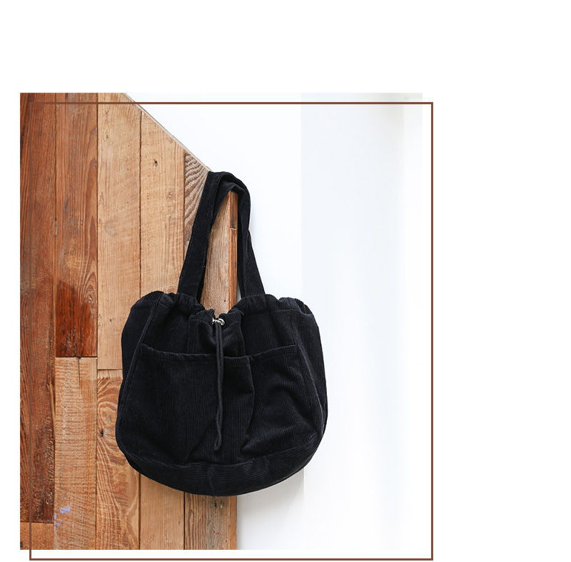 Japanese Style Vintage Corduroy Handbag ins Canvas Large Capacity Underarm Bag Internet Popular Fashionable Drawstring Shoulder Bag for Women_voghion.com