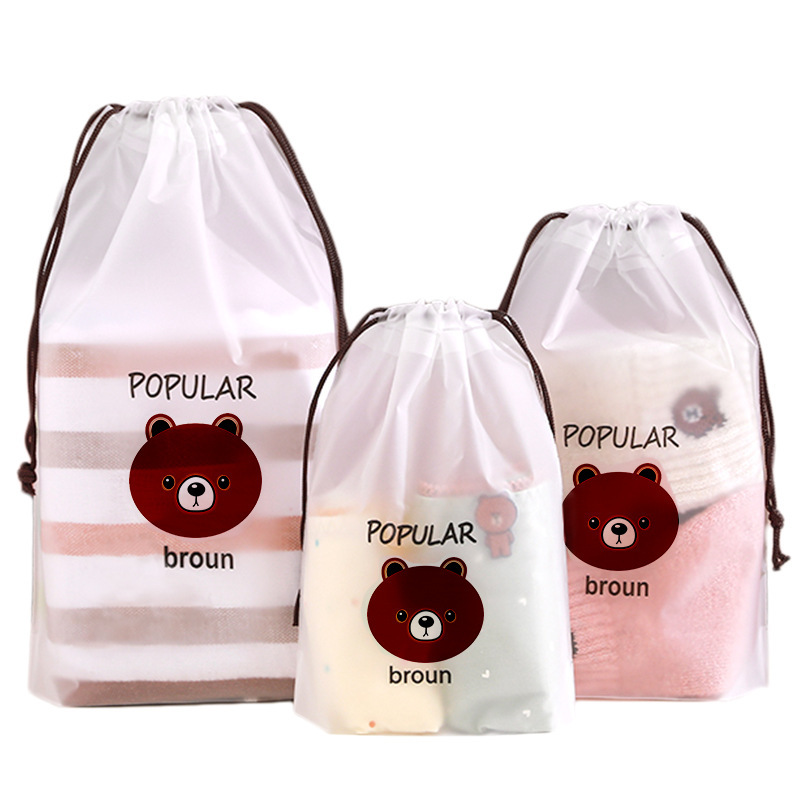 Plastic packaging bag clothing shoes frosted drawstring pocket film pe transparent cartoon clothes travel storage bag