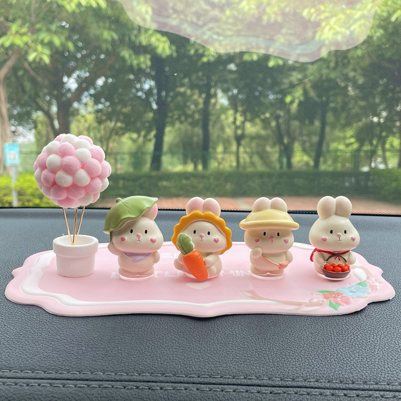 Cute rabbit car ornaments creative car home desktop cake decorations car center console accessories