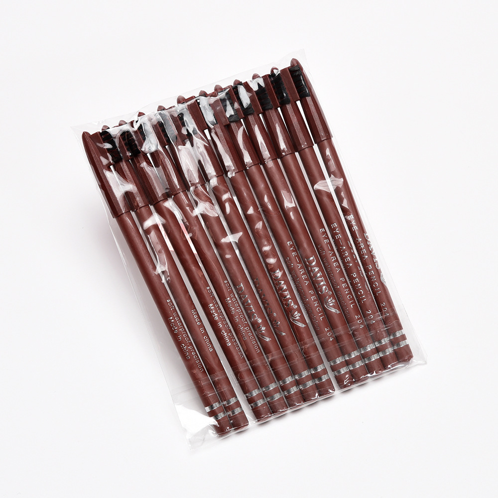 Cross-border foreign trade short rod eyebrow pencil wooden rod with eyebrow brush eyeliner black dark curry color makeup pen cosmetics