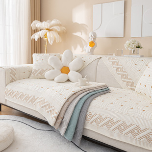Four Seasons Universal Washed Cotton Quilted Woven Pattern Sofa Cushion Modern Simple Embroidered Non-Slip Sofa Cushion Towel Wholesale