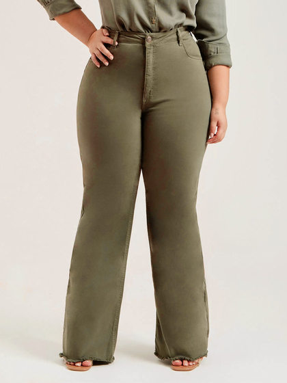 Europe and the United States cross-border new slim-fit stretch fashion solid color fur edge flared pants women's jeans