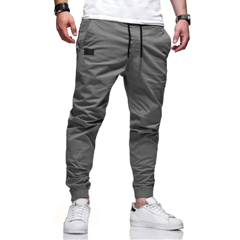 Cross-border Foreign Trade Men's Casual Sports Trousers Fashion Trendy Foot-tied Caution Pants Youth Slim-fit Straight Pants Solid Color