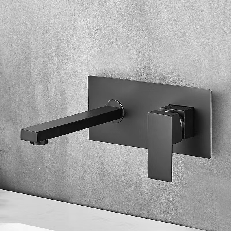 Water-plated gun gray all-copper concealed wall-mounted basin faucet pre-embedded hot and cold wall water outlet embedded washbasin
