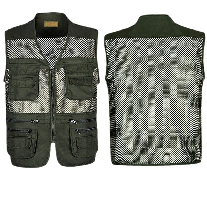 Factory summer mesh vest multi-pocket breathable thin men's vest middle-aged and elderly fishing photography plus size waistcoat