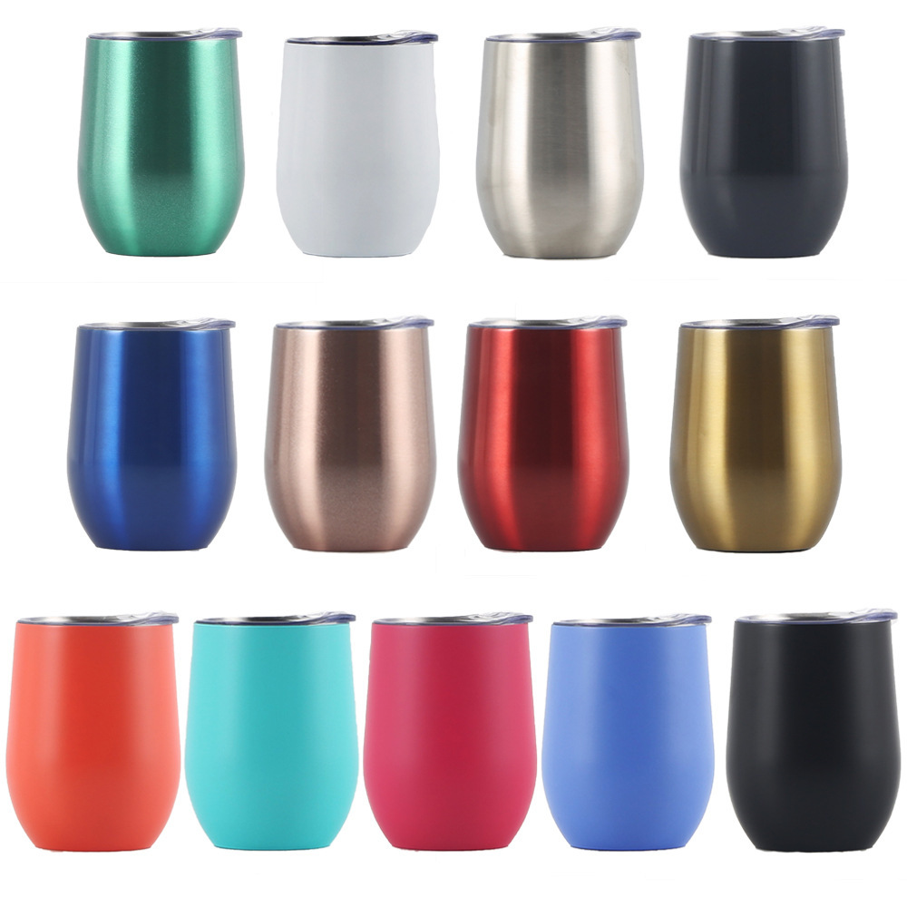 Source factory cross-border exclusive Egg Cup 304 stainless steel thermos cup U-shaped red wine 12oz straw eggshell Cup