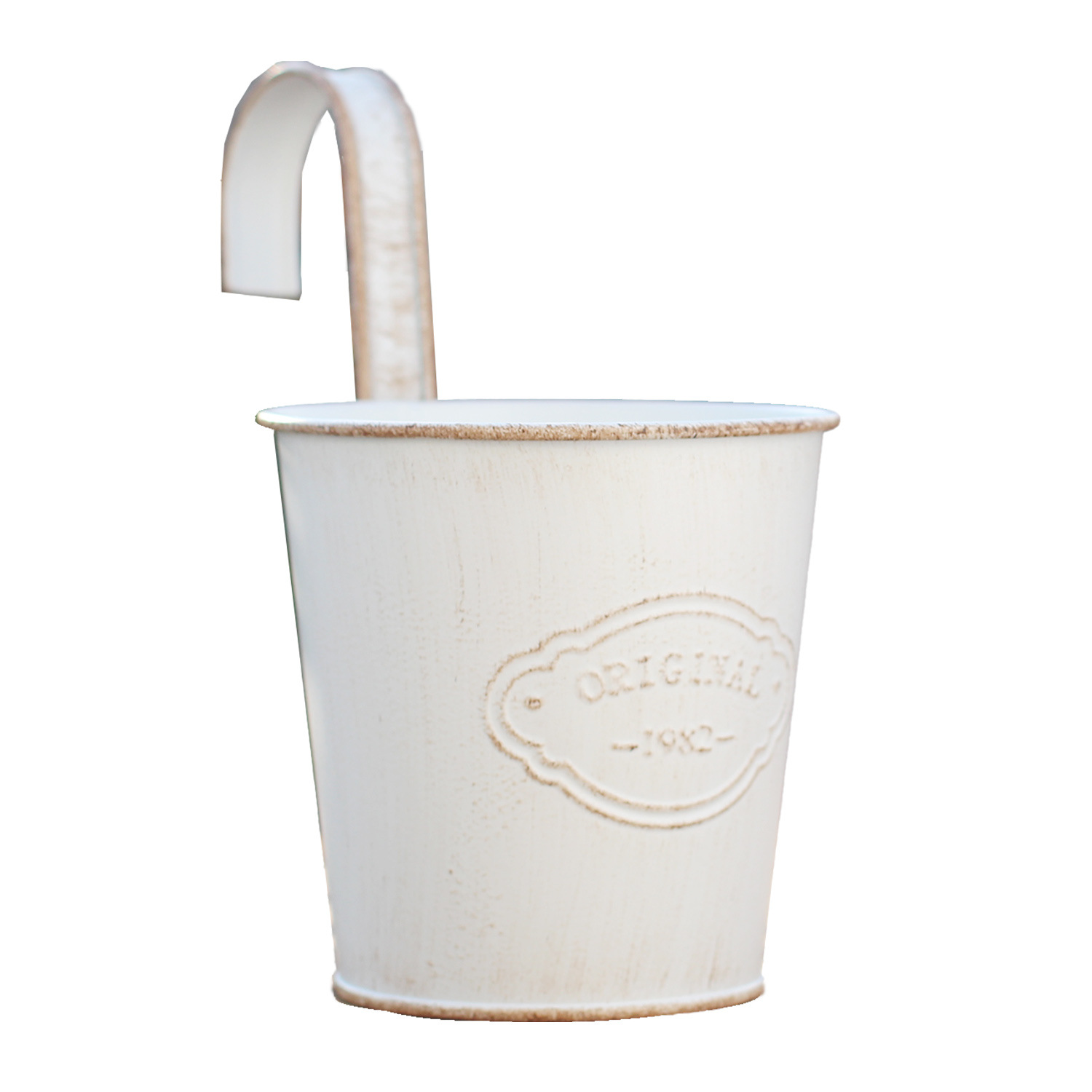 Cross-border manufacturers foreign trade do old white letter bucket small hook flowerpot hook bucket retro galvanized iron bucket