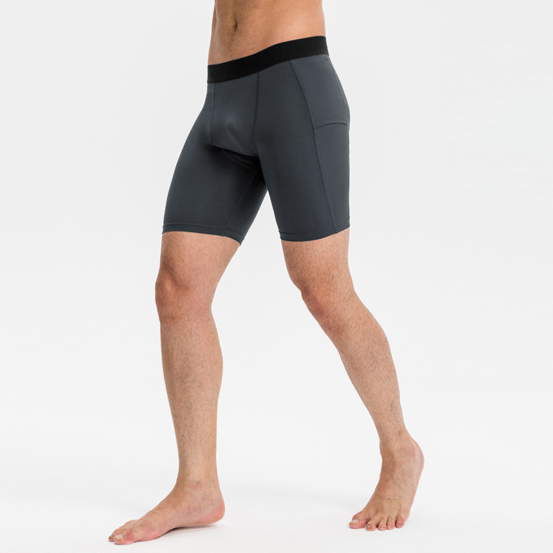 Men's Tight Fitness Shorts with Pocket Sports Running Training Elastic Moisture-wicking Quick-drying Shorts 01406