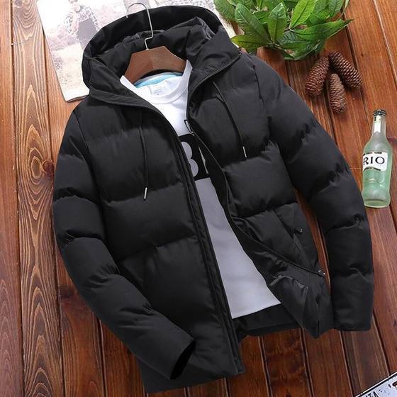 AliExpress cross-border autumn and winter cotton-padded coat men's hooded thickened cotton-padded coat solid color plus size men's casual cotton-padded jacket
