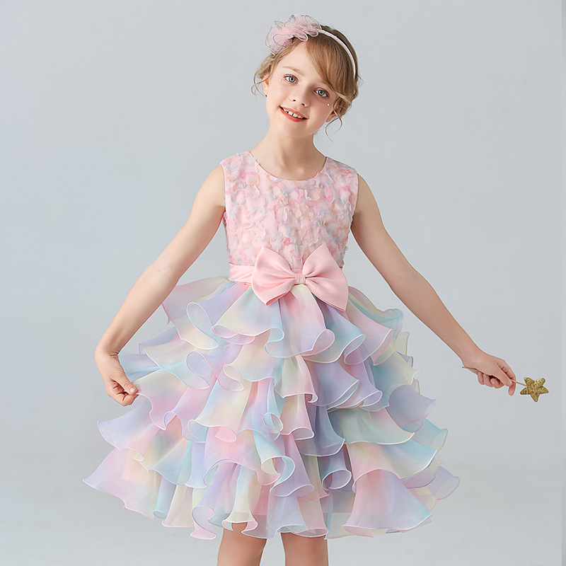 European and American little princess ballgown puffed cake dress girl dress birthday fashion show piano performance evening gown dress