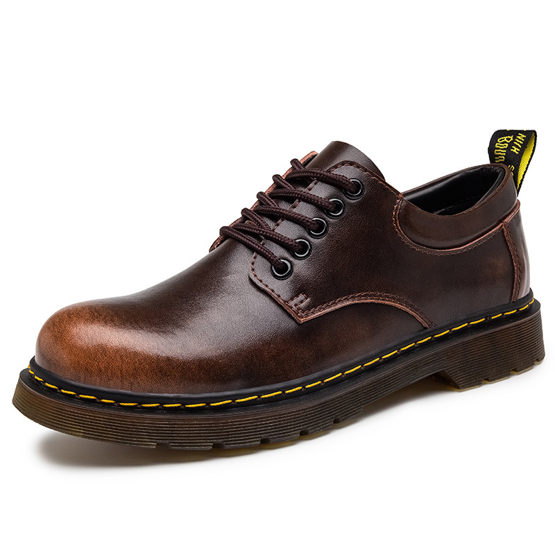 Men's Shoes 2021 Spring New Low-top Big-head Black Tooling Martin Shoes Men's All-match British Casual Leather Shoes