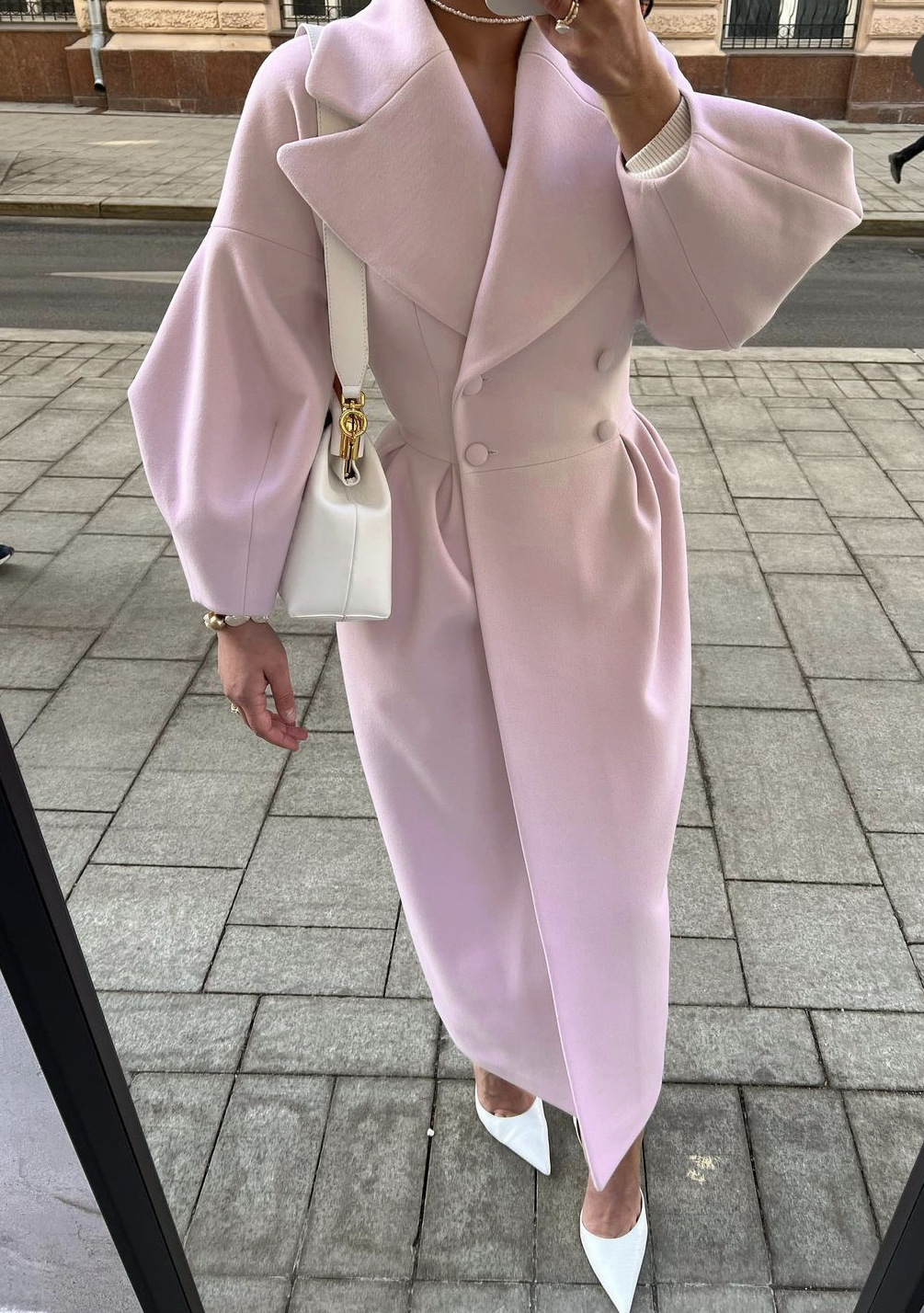 Cross-border European and American Autumn and Winter New Retro Court Style Lantern Sleeve Large Lapel Woolen Coat Long Coat