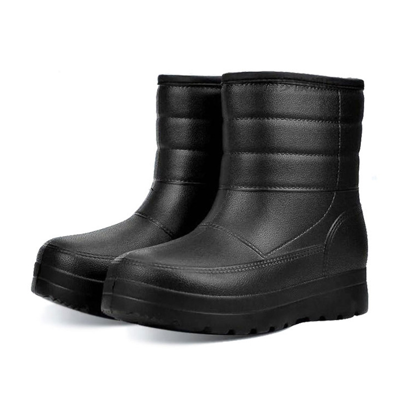 Snow boots men's waterproof rain boots plus velvet non-slip warm cotton shoes EVA integrated car wash chef refrigerated work rain boots