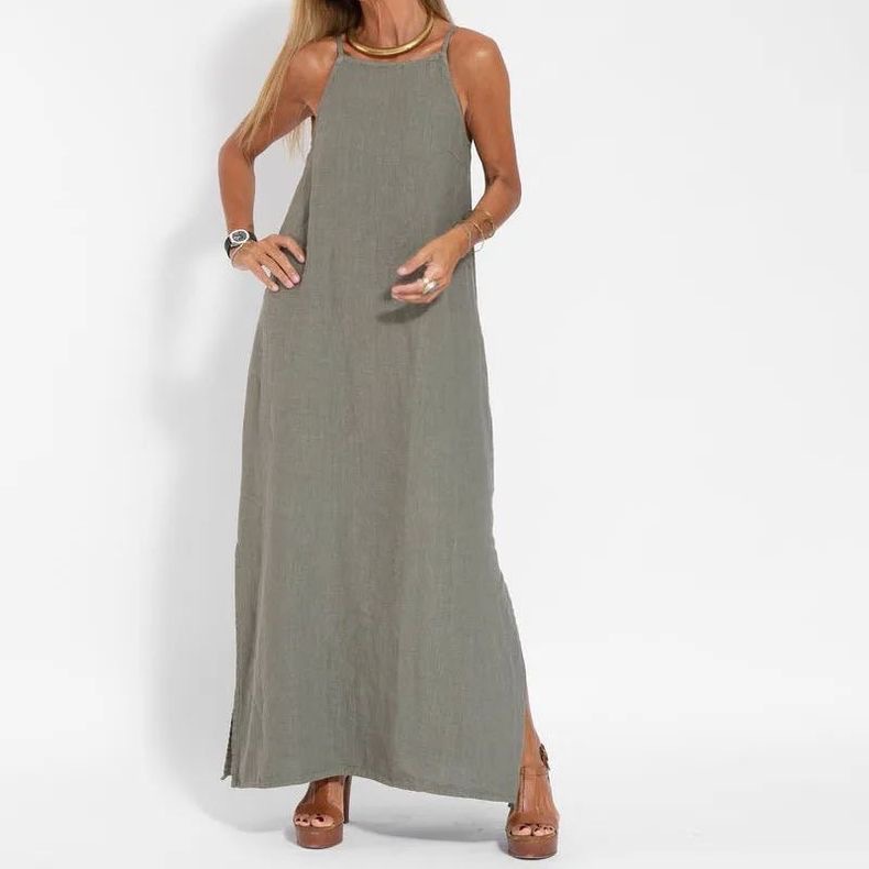 2024 Europe and the United States new cross-border wish ebay independent station fashion casual cotton and linen split sling dress