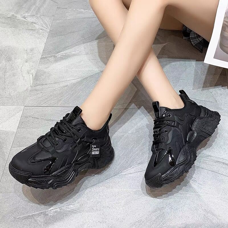 Leather clunky sneakers for women 2023 New genuine leather platform women's shoes autumn and winter height increasing casual running shoes
