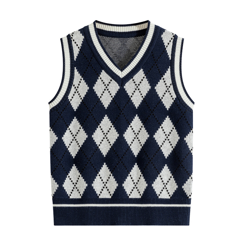 Children's Knitted Vest Primary and Secondary School Students' Kindergarten Autumn and Winter Uniform Vest British Academy Style Sweater Vest Tide
