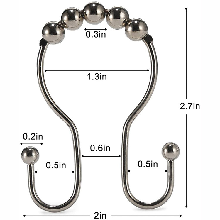 热销优质浴帘双耳挂钩 五滚珠门帘挂环 金属窗帘挂钩 浴室浴帘环