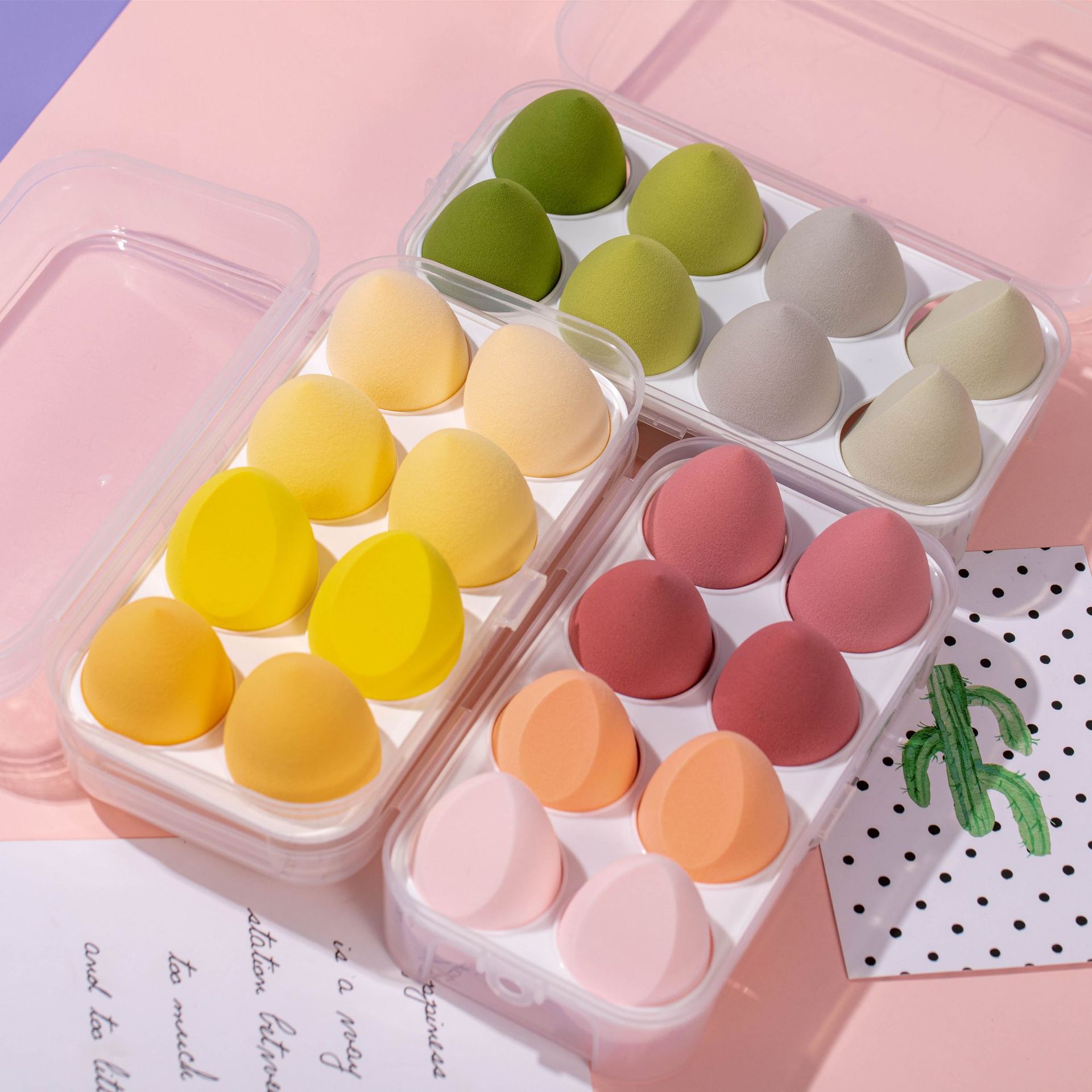 Boxed set beauty makeup eggs wholesale super soft no powder makeup eggs gourd water droplets oblique cut dry and wet dual-use powder puff