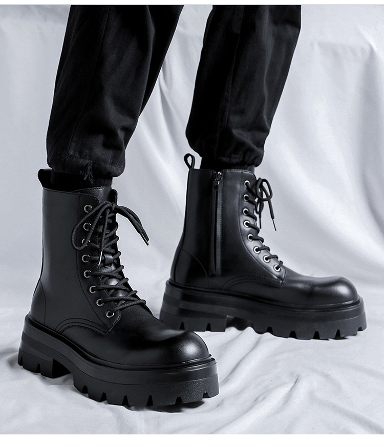 Bottes Martin à semelles épaisses pour hommes, bottes mi-hautes de style britannique, chaussures décontractées en cuir pour hommes, bottes à la mode 7368-R_voghion.com