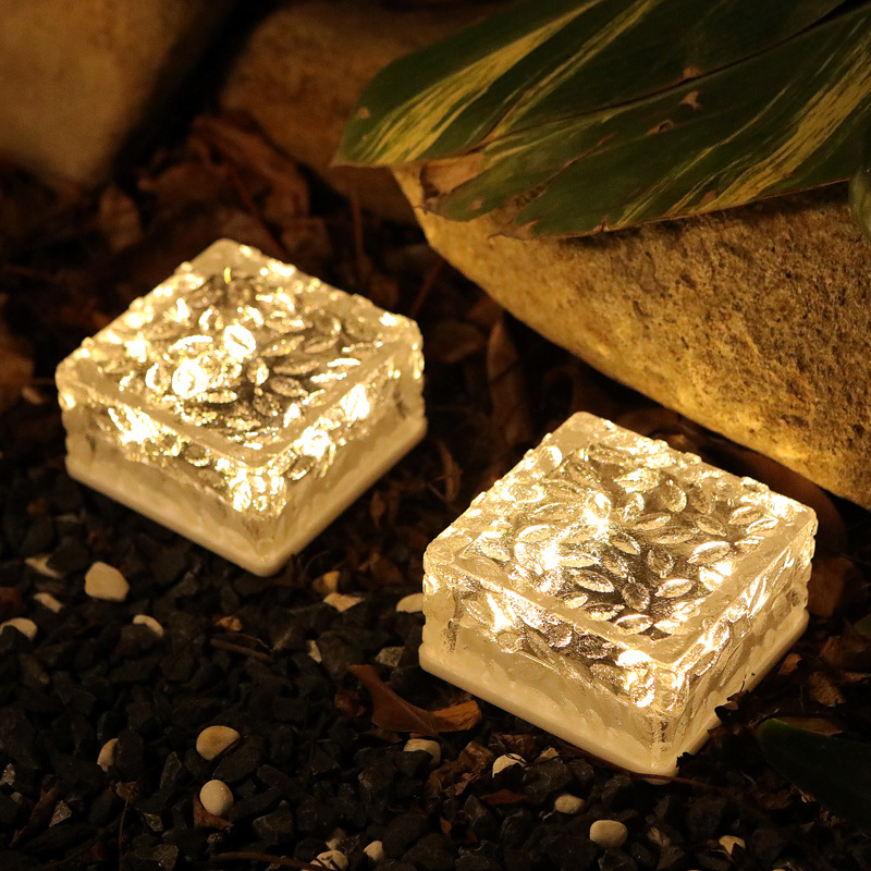 Cross-border outdoor solar waterproof garden lamp landscape decoration ice brick lamp glass floor tile square garden underground lamp