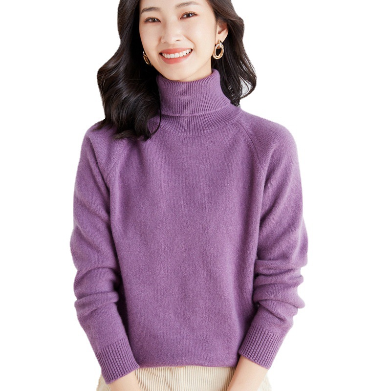 2023 Autumn and Winter Women's Knitwear Pullover Sweater Women's High Collar Loose Base Wool Sweater Foreign Trade Generation Hair