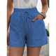 European and American Cross-border wish Summer Women's New Loose Linen Casual Shorts Pocket Solid Color Large Size High Waist Wide Leg Pants
