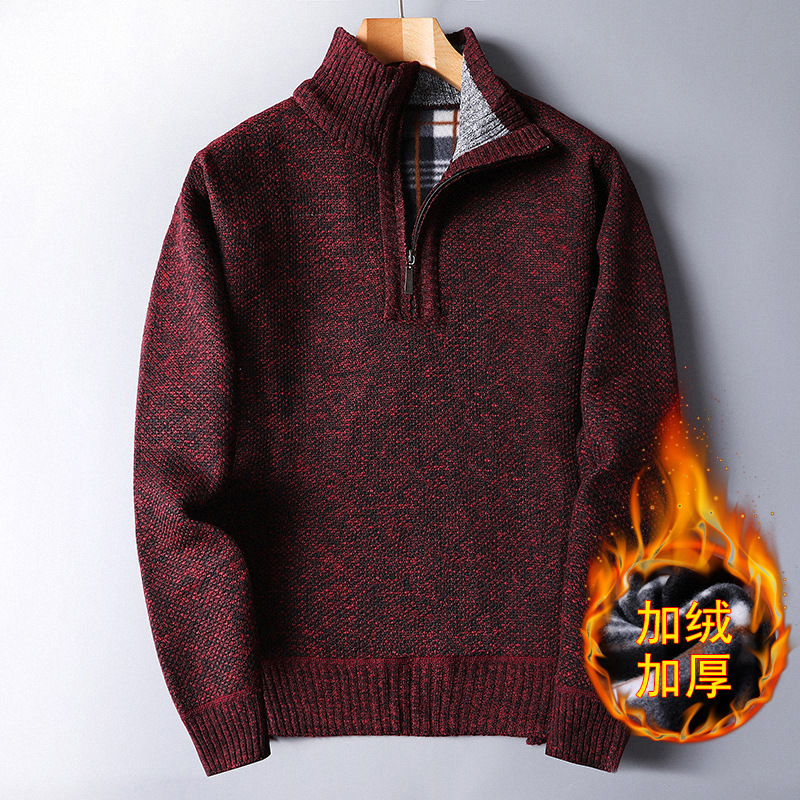 Foreign trade AliExpress velvet padded autumn and winter new men's sweater zipper sweater loose sweater coat