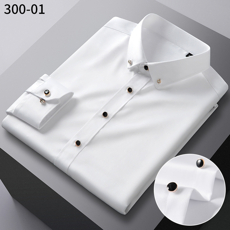 2025 New Men's Long-sleeved Shirt with Diamond Button Elastic Comfortable Non-iron Business Casual Shirt Korean Style Slim-fit Men's Wear