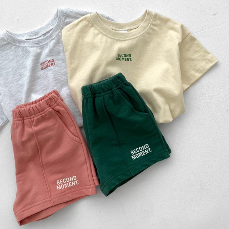 Summer New Korean Style Casual Simple Thin Short-sleeved Shorts for Boys and Girls Children All-match Two-piece Suit