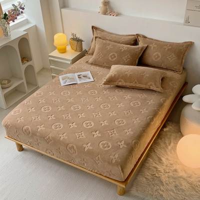 Foreign trade carved solid color milk velvet bed hat three-piece bedspread Simmons mattress protective cover thick factory wholesale