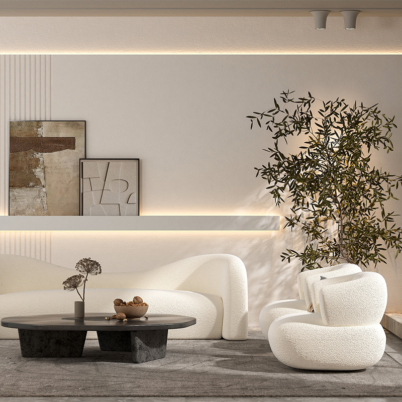 Sofa living room modern minimalist Nordic light luxury office reception room fabric irregular shaped clothing store beauty salon curved